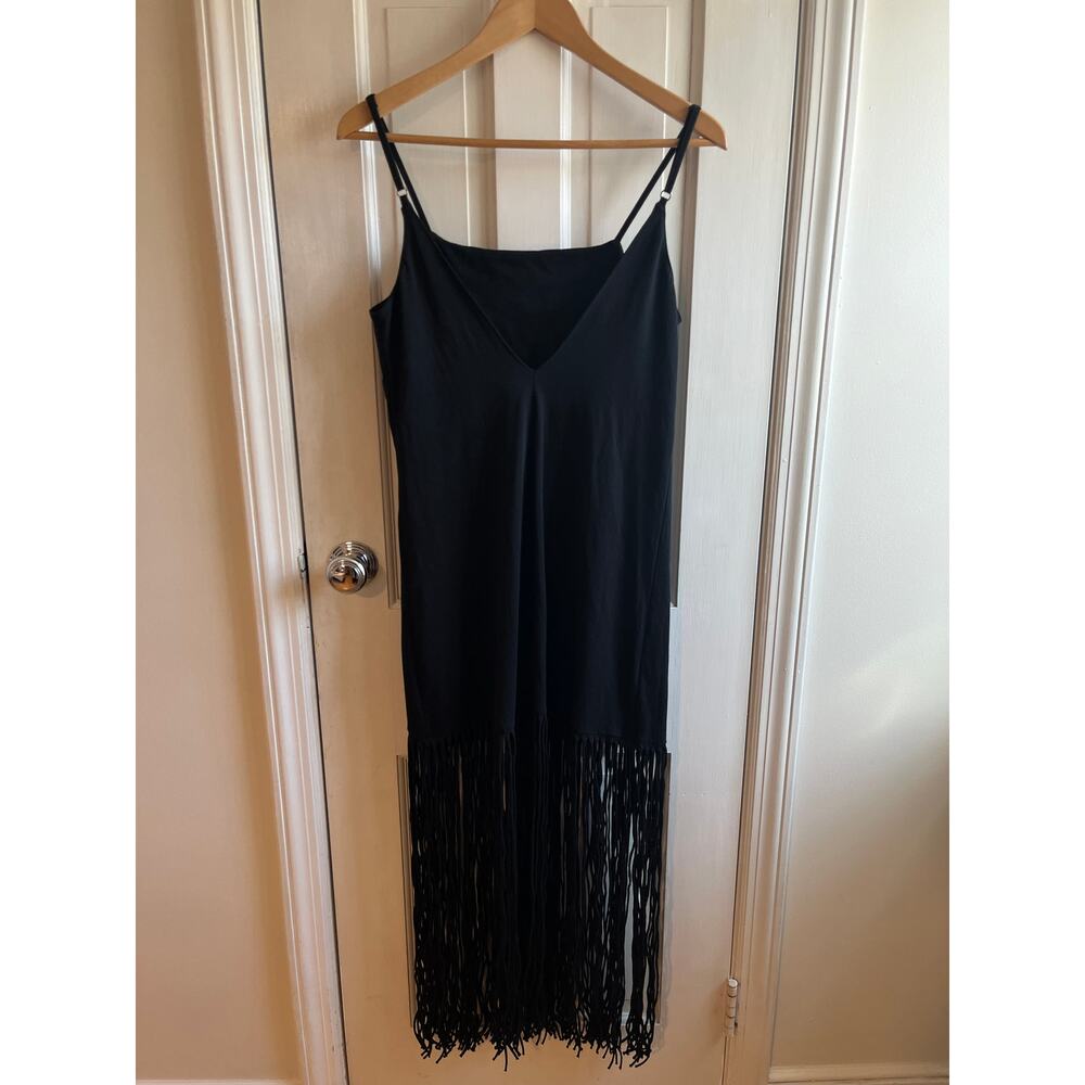 Black Fringe Graphic Maxi Dress with Sun Motif - Picture 8 of 10